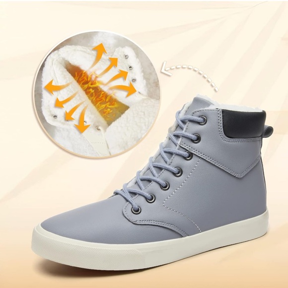 Mens Snow Boots Winter Warm PU Leather Sneakers Fashion Ankle Booties - Picture 8 of 8